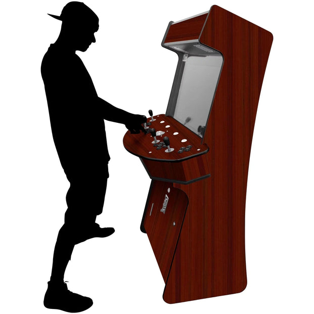Person playing red-brown 4-player Slim Stand-up Arcade Game