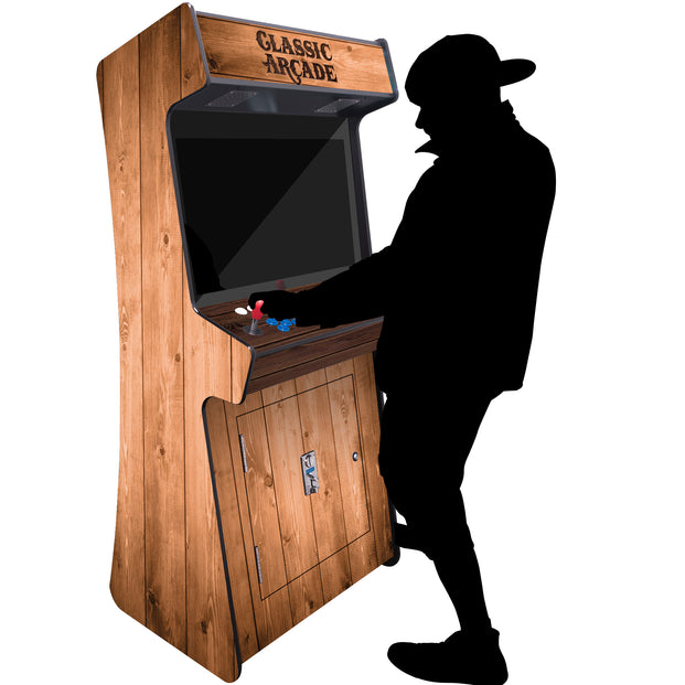 Person Playing Game 2P Slim Stand Up Arcade Machine