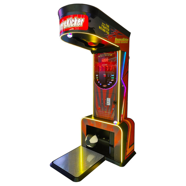 Commercial grade boxing and kicking arcade machine with neon lights and digital scoreboard