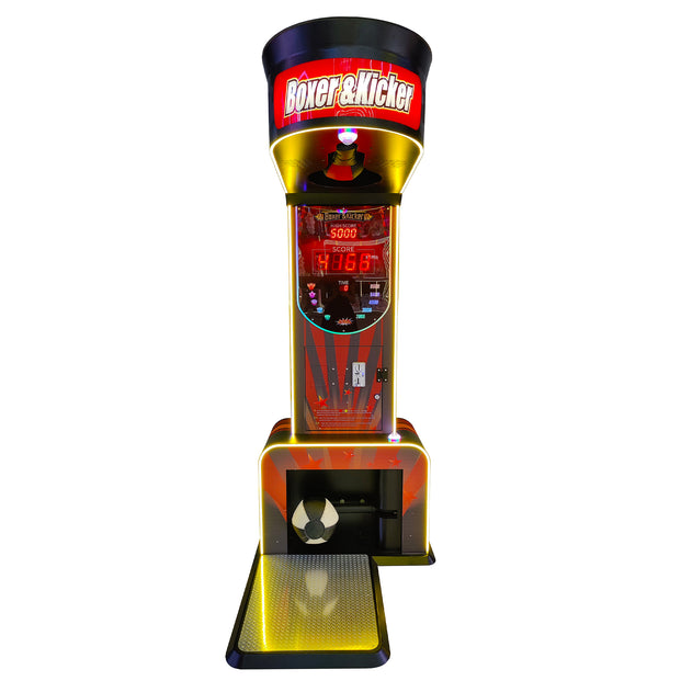 Coin operated punch and kick arcade machine for arcades, gyms, and entertainment venues