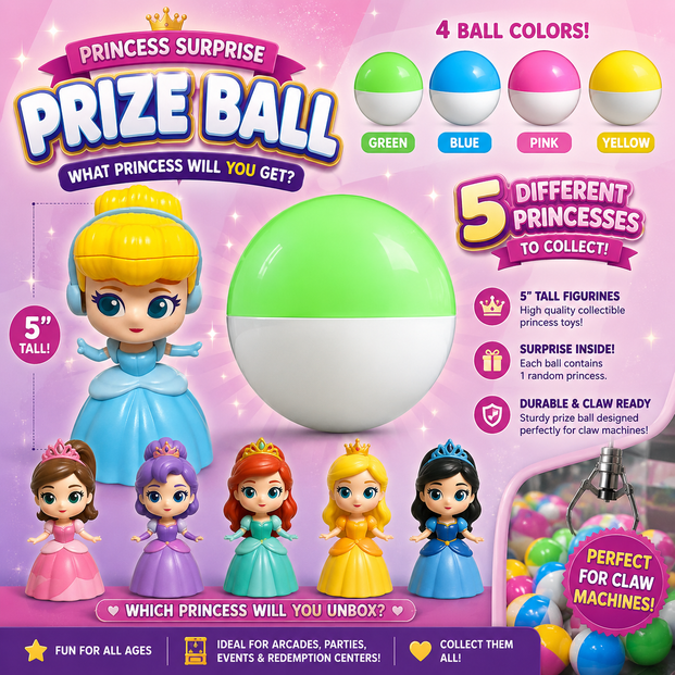 5" Prize Balls - Assorted Colors - Princess Surprise - Set of 25, Parts & Accessories, Creative Arcades