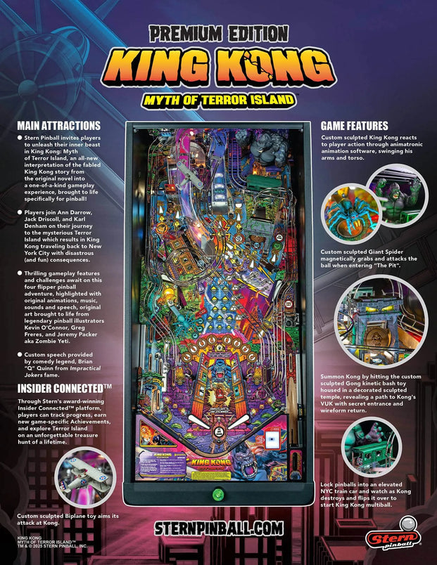 Premium King Kong: Myth of Terror Island Pinball Machine by Stern Pinball, Stern Pinball, Creative Arcades