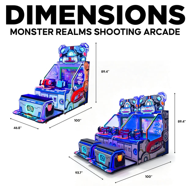 Monster Realm Kid Friendly Shooting Arcade with LED Cabinet Lights, Amusement Arcade, Creative Arcades