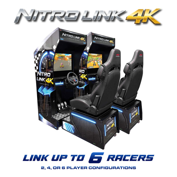 Nitro Link 4K Linked Racers Combo Racing Simulator Arcade Machine with Neon Cabinet Lights and 236 Games Link 2,4, or 6 units, Racing Simulators, Creative Arcades
