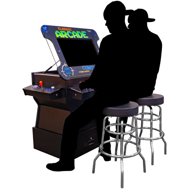 2 Silhouette Of A Person Playing A Cocktail Arcade Machine