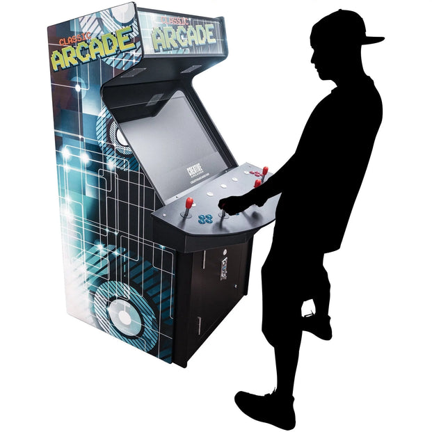 Classic Arcade Machine With Player Silhouette