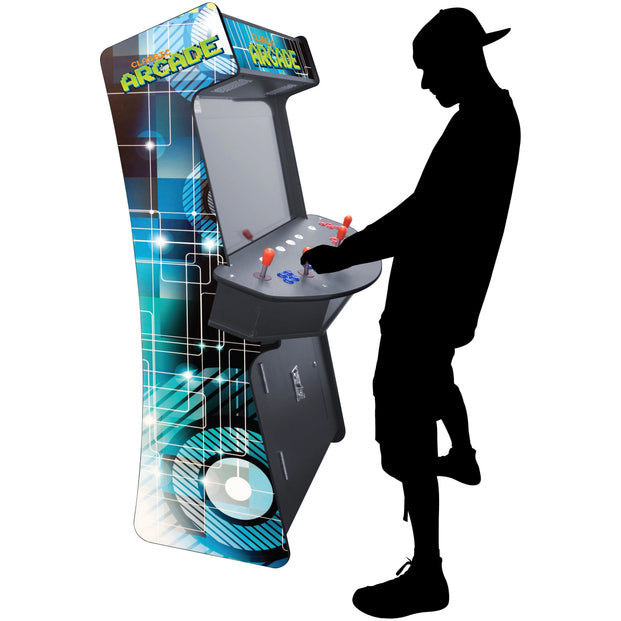 Person Playing 4P Slim Stand Up Arcade Machine