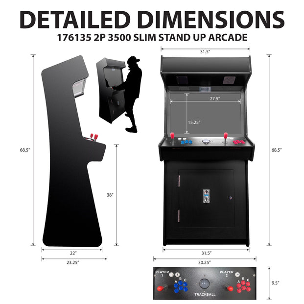 Detailed Dimensions 2P Slim Stand Up Arcade Machine