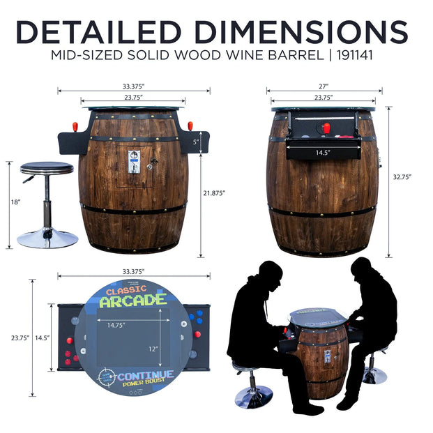 Detailed Dimensions Mid Sized Solid wood Wine Barrel