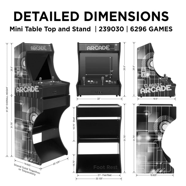 Detailed Dimensions 2p Mini Arcade Machine