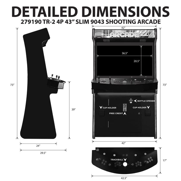 TR-2 SLIM Terminator Light Gun Arcade with trackball and joysticks | Dimensions