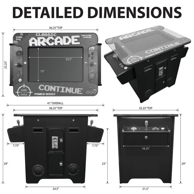 Detailed Dimensions Tall Pub Cocktail Arcade Machine