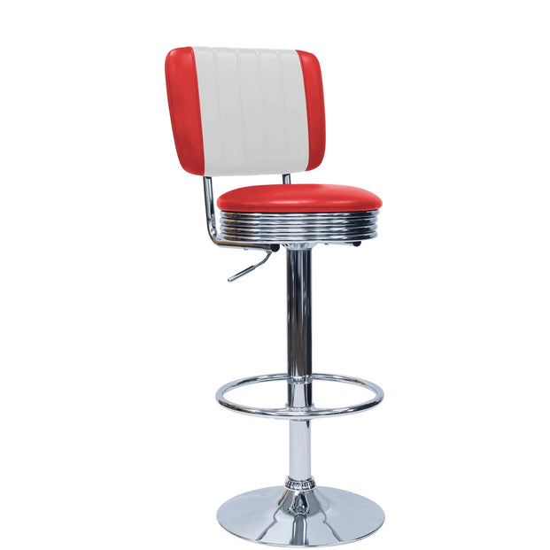 Red Retro Adjustable Bar Stool with Backrest