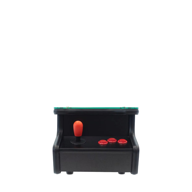 Compact Black Arcade Stick With An Orange Joystick And Three Red Buttons