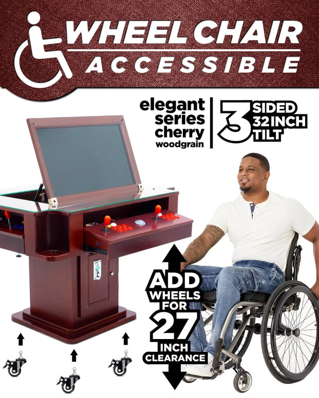 Wheel Chair Accessible Elegant Tilt Cherrywood Cocktail Arcade Machine