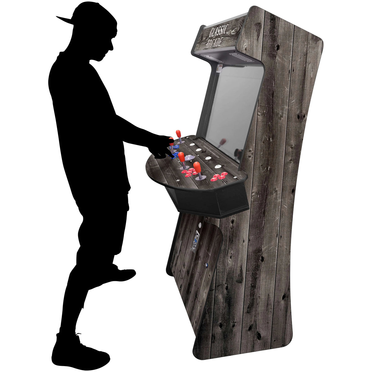 Silhouette playing Gray wood-grain 4-player Slim Stand-up Arcade Game