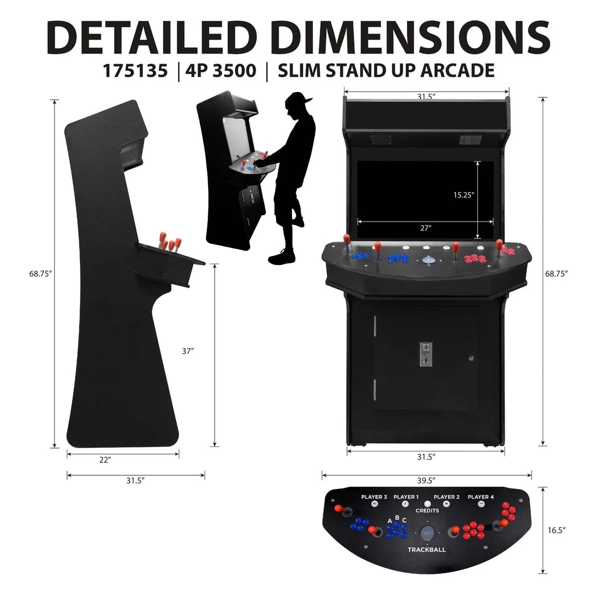Detailed Dimensions Slim stand-up arcade 