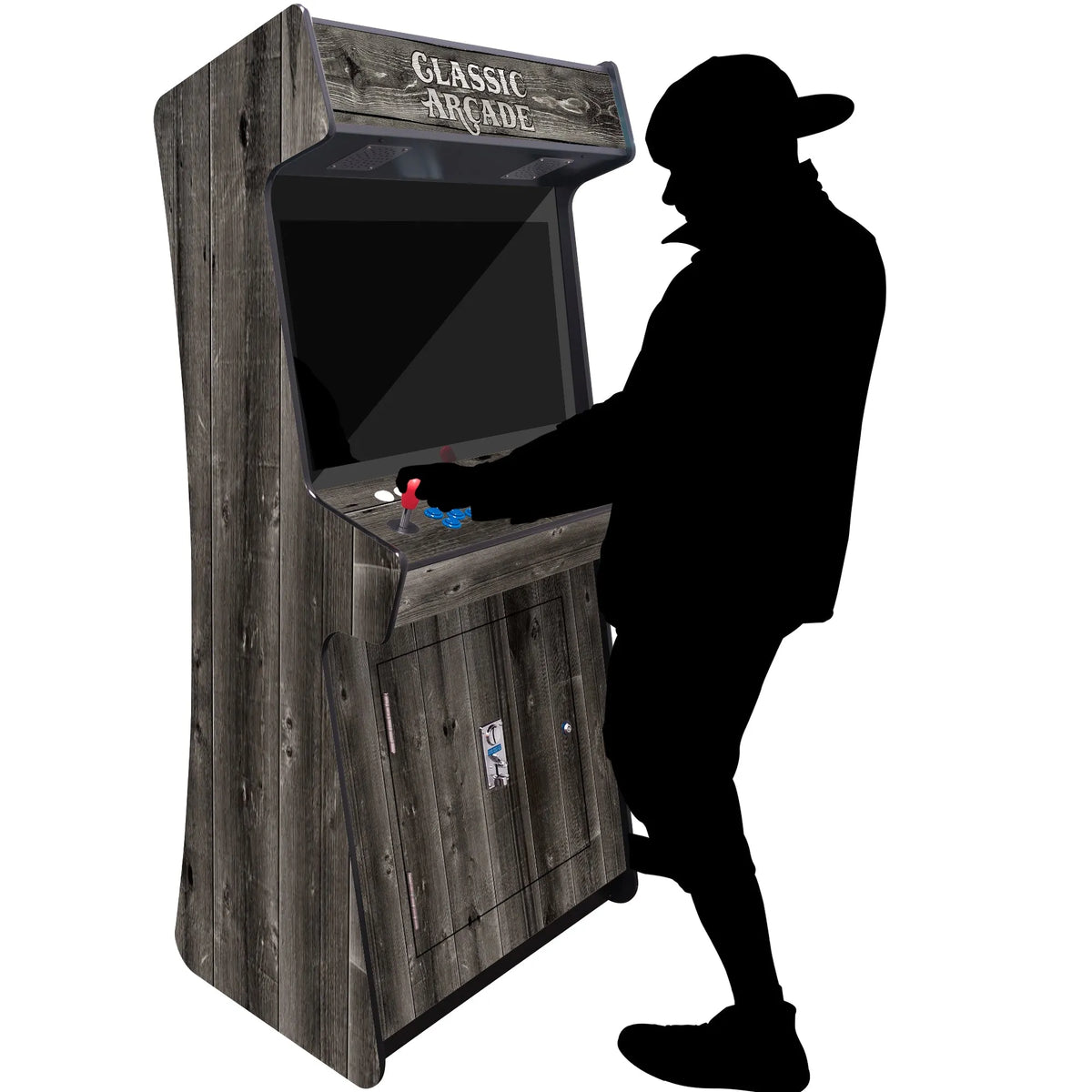 Person Playing Game 2P Slim Stand Up Arcade Machine