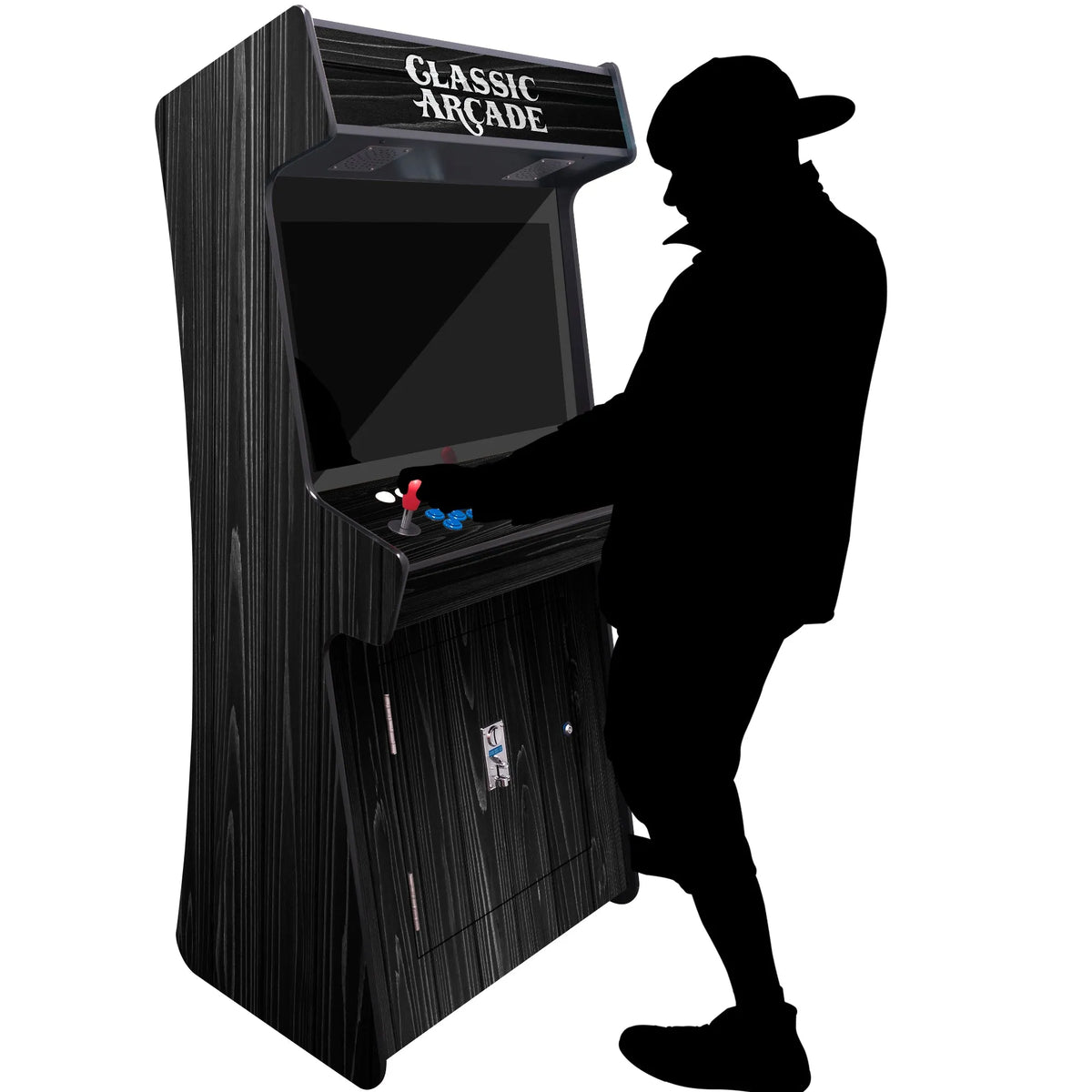 Person Playing Game 2P Slim Stand Up Arcade Machine