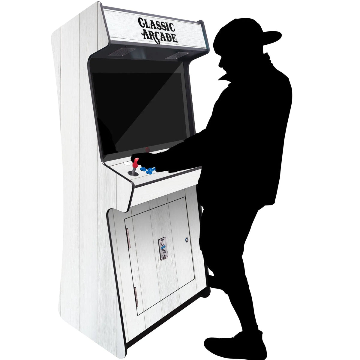 Silhouette Of Person At White Wooden Arcade