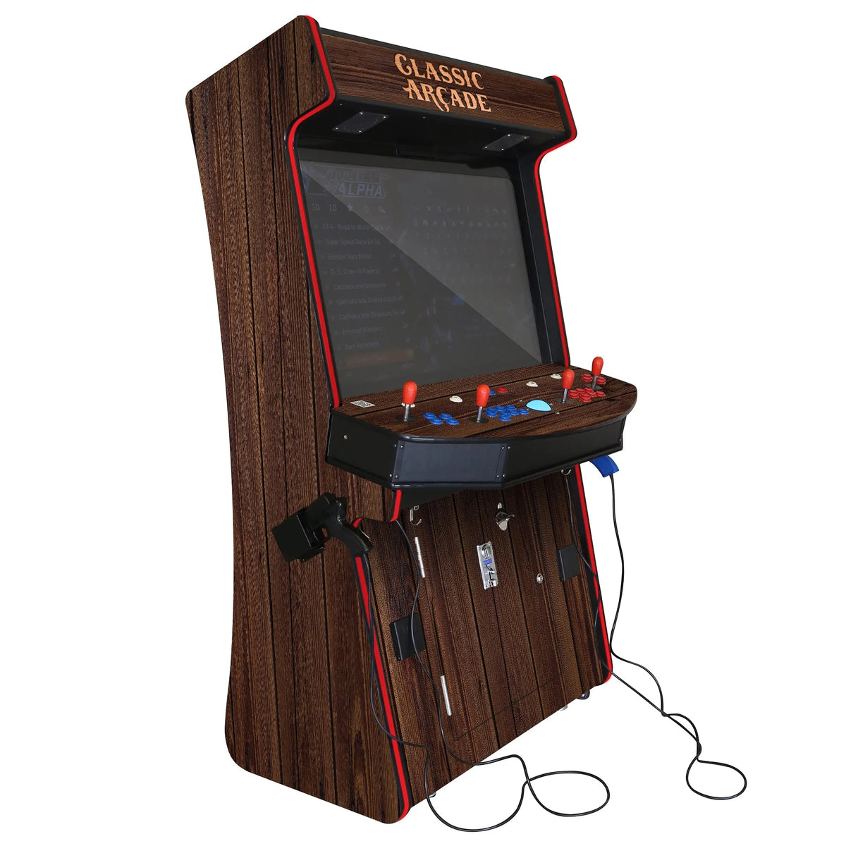 Classic Arcade Machine With Dark Wood Grain