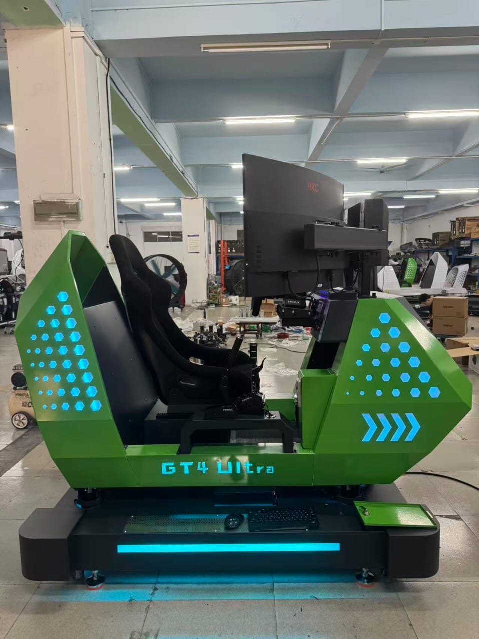GT4 Ultra™ Sit Down Motion Hydraulic Cockpit Racing System with 180 degree Wide Screen Play and LED Cabinet Lights