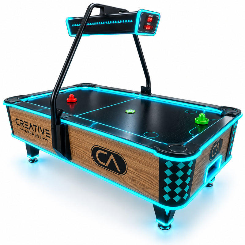 Heritage Collection Luxury Air Hockey Table with Neon Cabinet Lights, Digital Scoreboard and Acrylic Divider, Air Hockey Machine, Creative Arcades