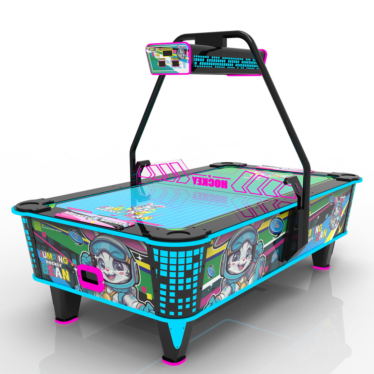 Bouncing Bunny™ Jumping Bean Air Hockey Table with Neon Cabinet Lights and Digital Scoreboard, Air Hockey Machine, Creative Arcades