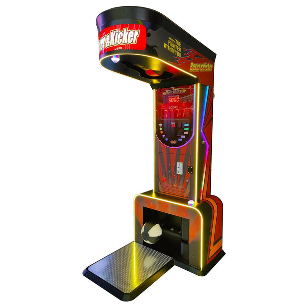 Commercial grade boxing and kicking arcade machine with neon lights and digital scoreboard