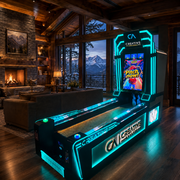 Heritage Collection Luxury Bowling Arcade Machine with Neon Cabinet Lights and Digital Screen, Skeeball, Creative Arcades