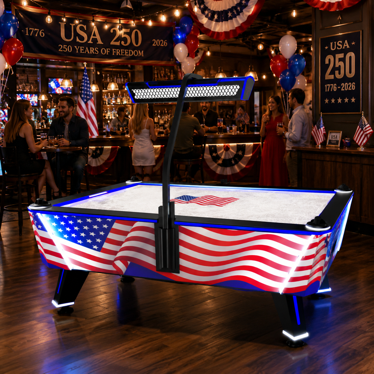 US Flag Air Hockey Table with Upgraded LED Lighting and Dual Fan System, Air Hockey Machine, Creative Arcades
