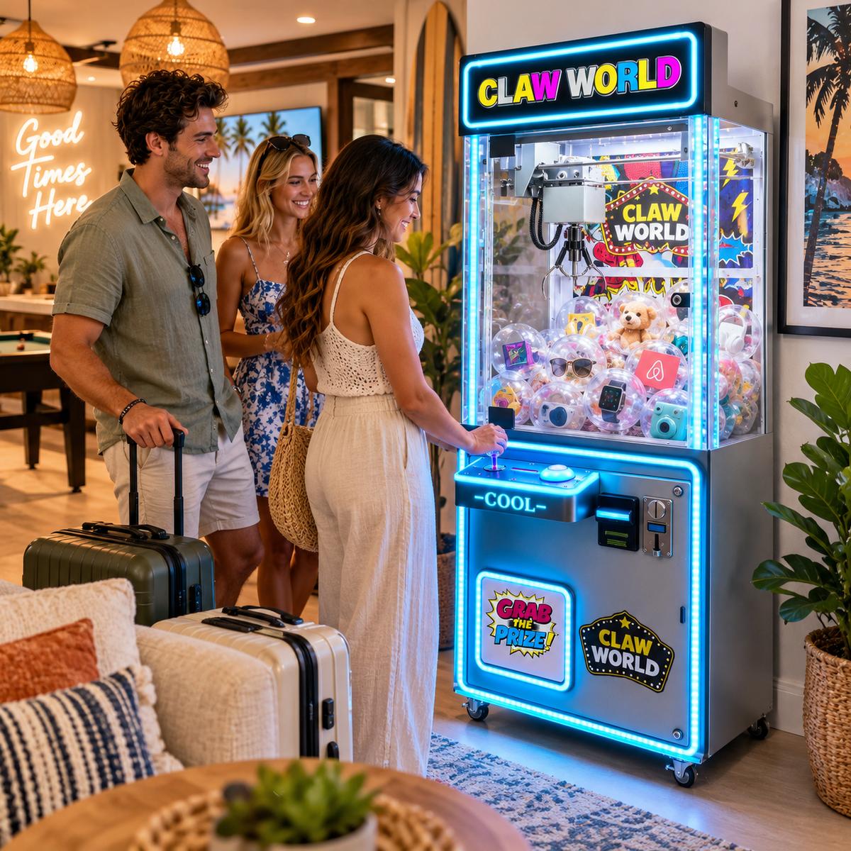 Claw World™ 31" Claw Machine with Neon Cabinet Lights and Marquee, Claw Machine, Creative Arcades