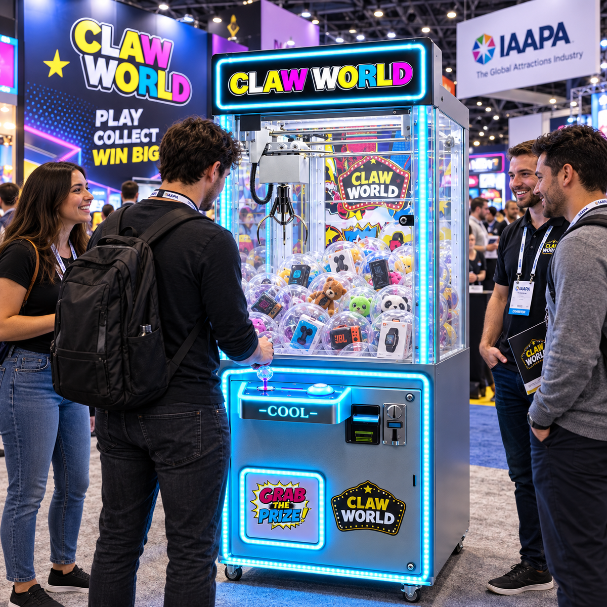 Claw World™ 31" Claw Machine with Neon Cabinet Lights and Marquee, Claw Machine, Creative Arcades