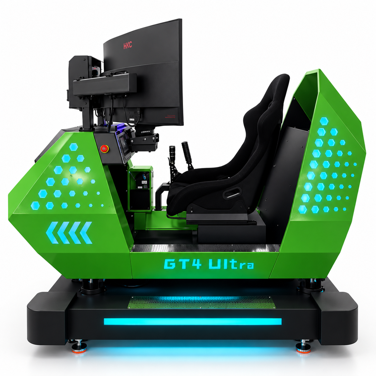 GT4 Ultra™ Sit Down Motion Hydraulic Cockpit Racing System with 180 degree Wide Screen Play and LED Cabinet Lights