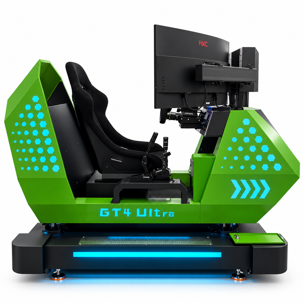 GT4 Ultra™ Sit Down Motion Hydraulic Cockpit Racing System with 180 degree Wide Screen Play and LED Cabinet Lights