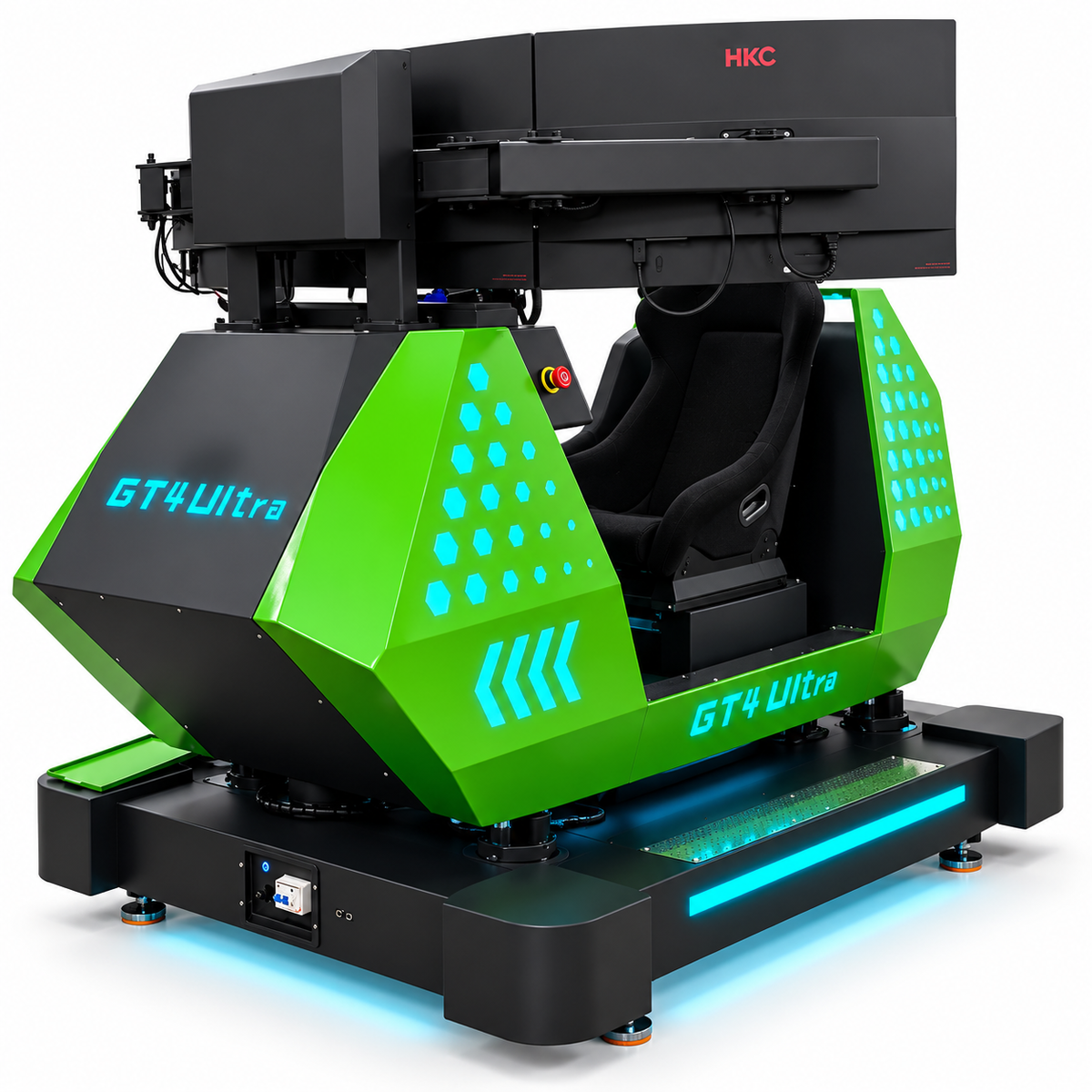 GT4 Ultra™ Sit Down Motion Hydraulic Cockpit Racing System with 180 degree Wide Screen Play and LED Cabinet Lights
