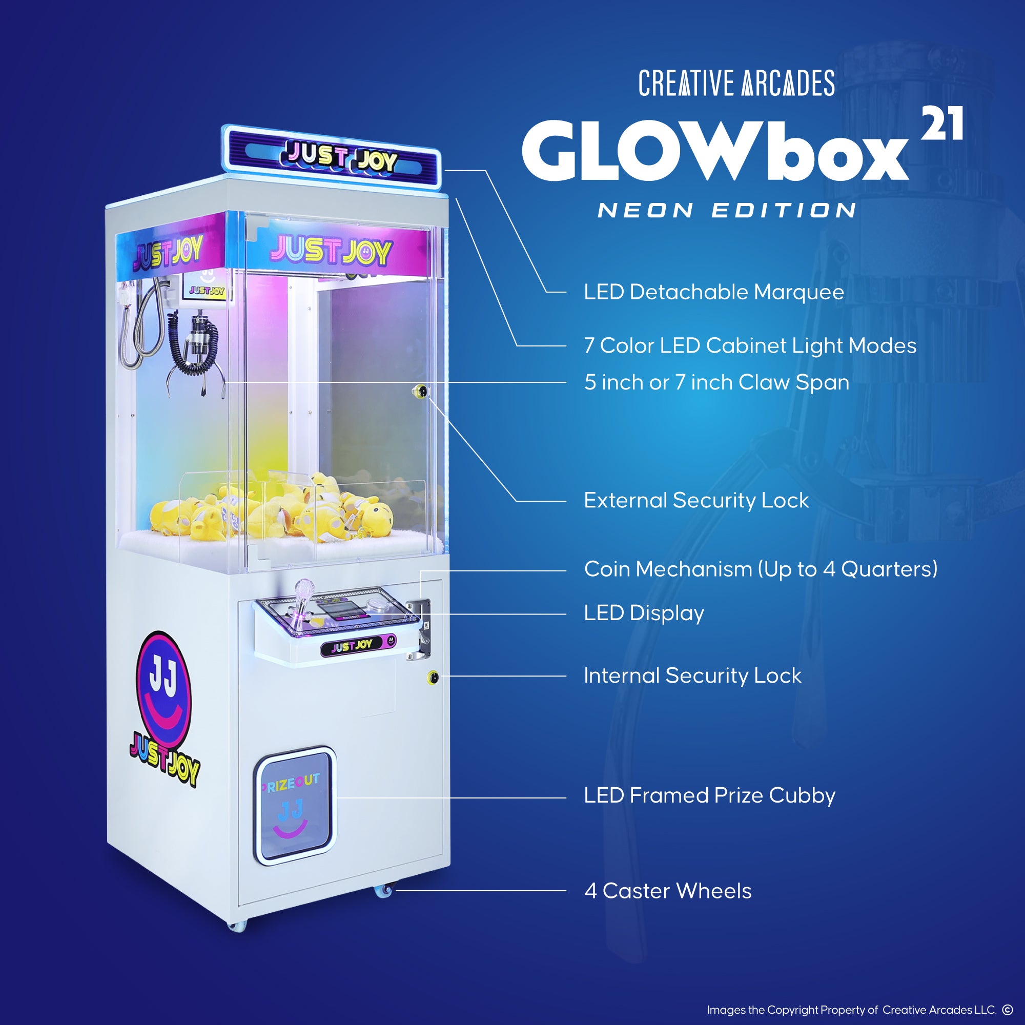 features of Glow Box 21" Claw Machine 