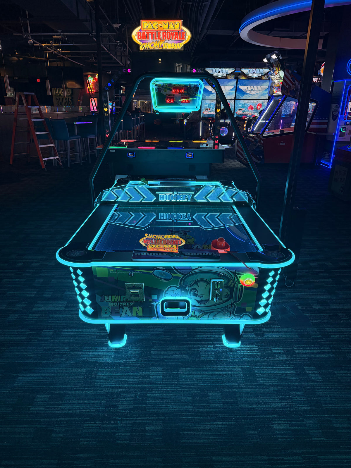 Bouncing Bunny™ Jumping Bean Air Hockey Table with Neon Cabinet Lights and Digital Scoreboard