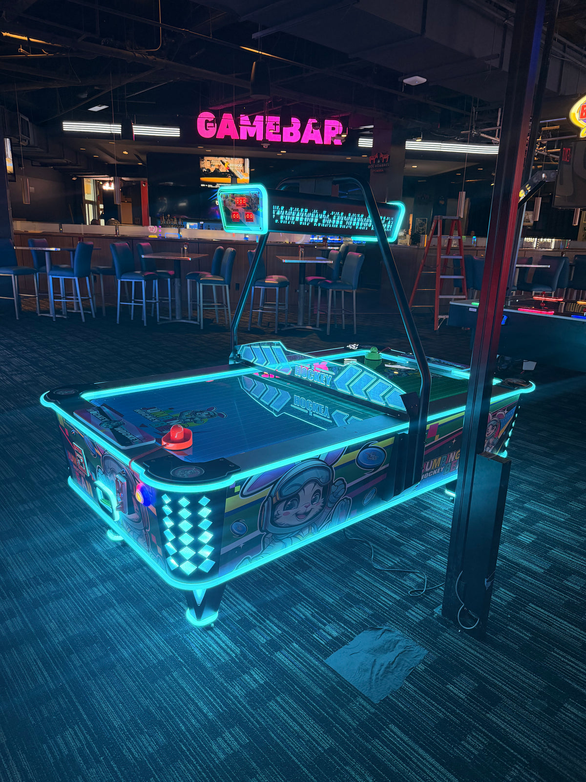 Bouncing Bunny™ Jumping Bean Air Hockey Table with Neon Cabinet Lights and Digital Scoreboard