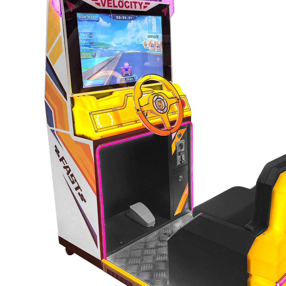 Lucky Nine Fast Cars™ Mini Kid Friendly Sit Down Racing Arcade Machine, Racing Simulators, Creative Arcades