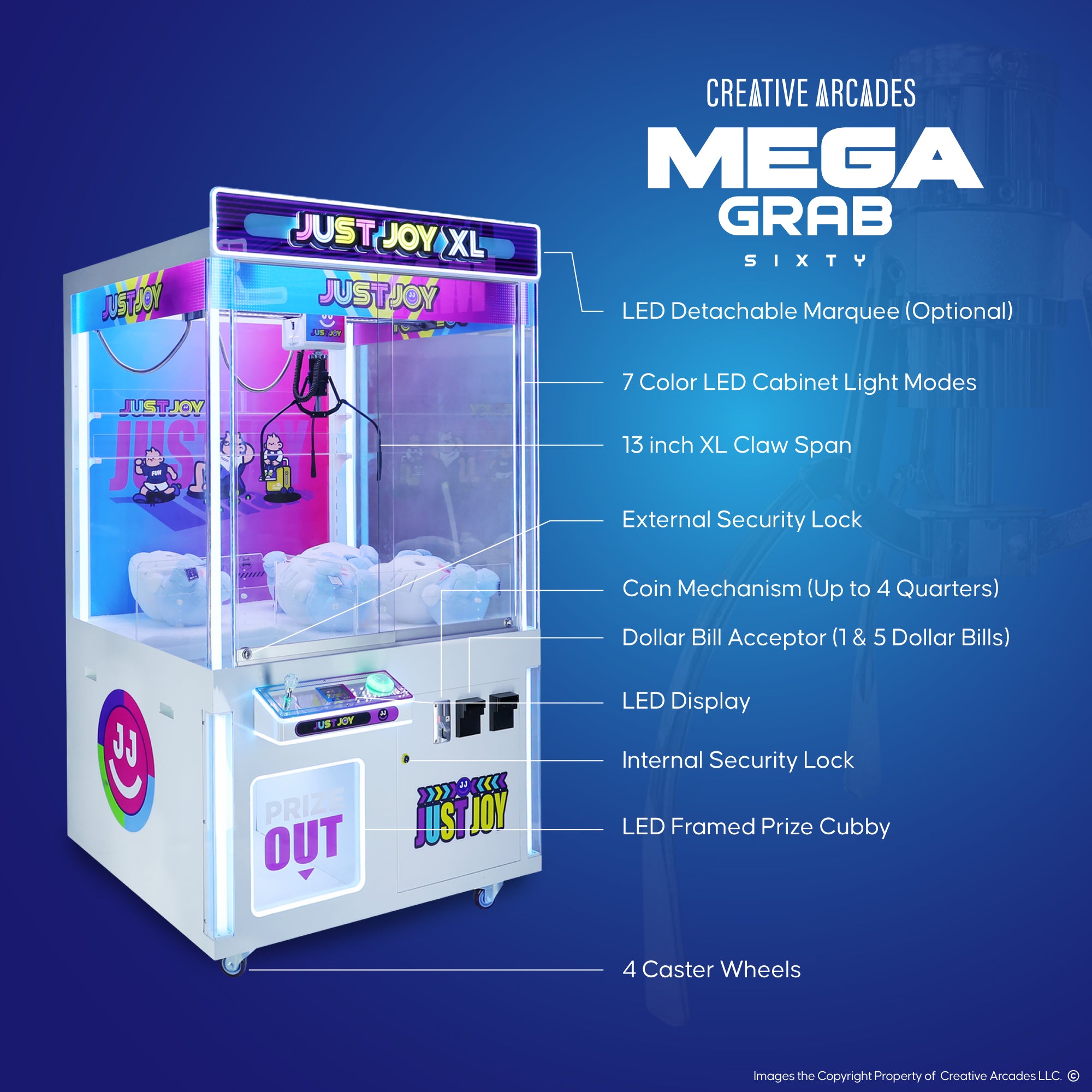 features Mega Grab XL 60" Claw Machine