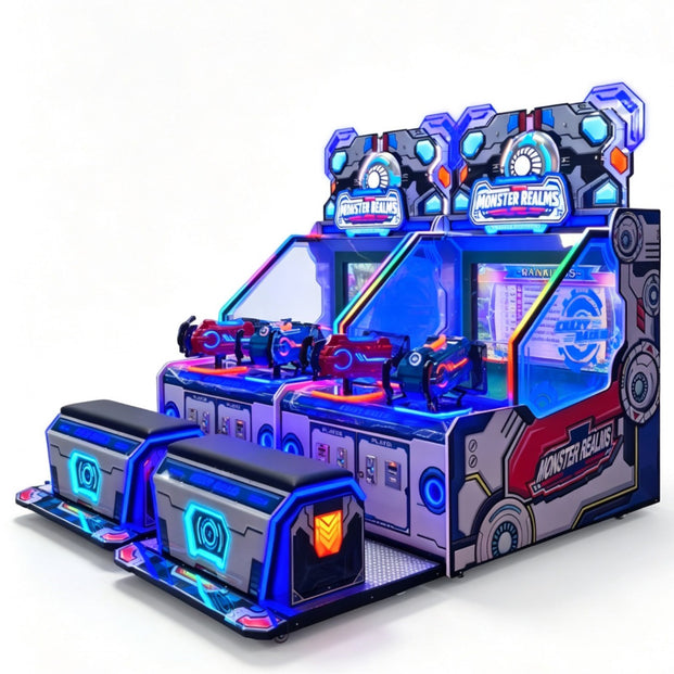 Monster Realm Kid Friendly Shooting Arcade with LED Cabinet Lights, Amusement Arcade, Creative Arcades