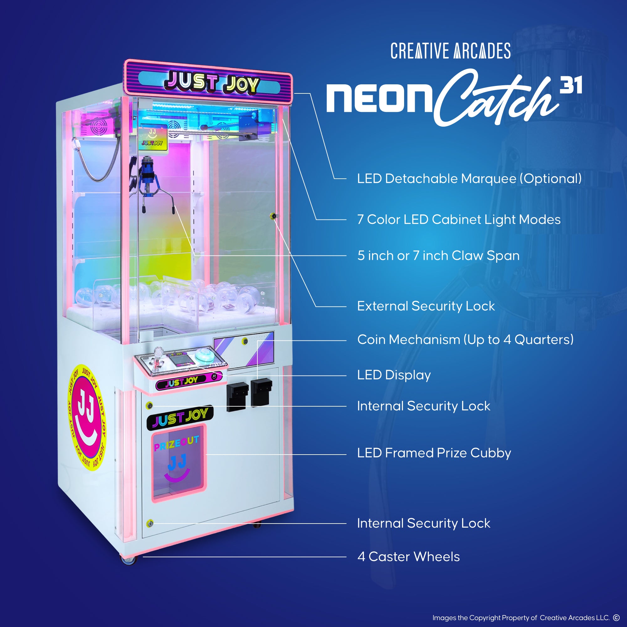 NeonCatch 31 Claw Machine - 7-Color Neon Lights