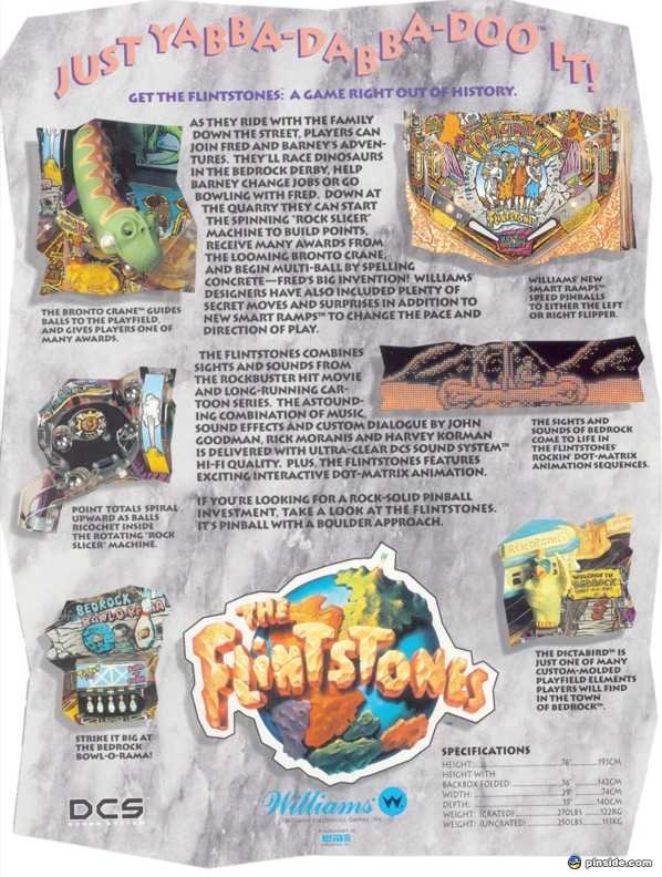 USED The Flintstones Original Pinball Machine Circa 1994 by Williams Electronic Games, Inc., Creative Arcades