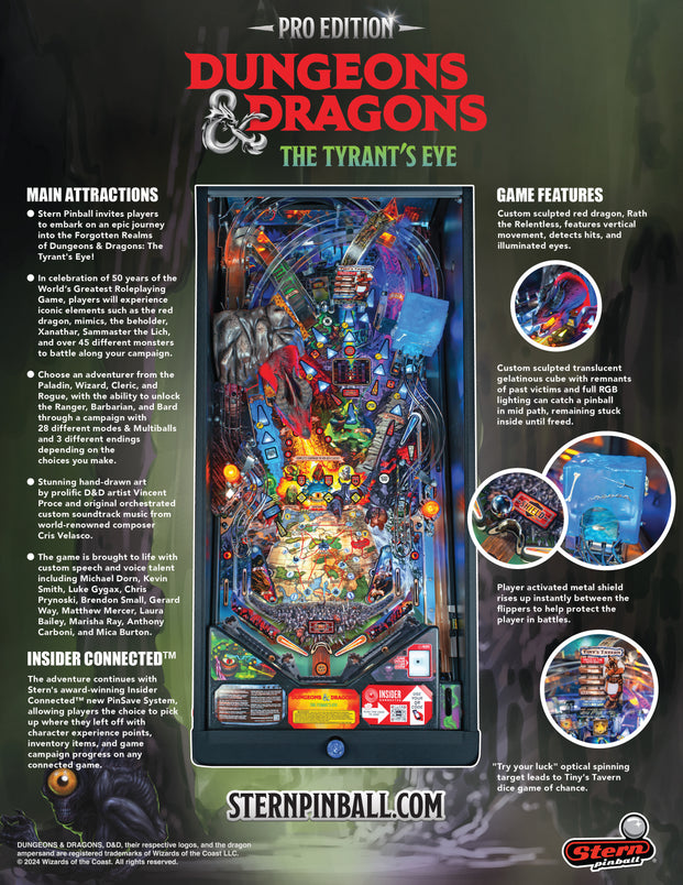 Pro Dungeons & Dragons: The Tyrant's Eye Pinball Machine by Stern Pinball, Stern Pinball, Creative Arcades