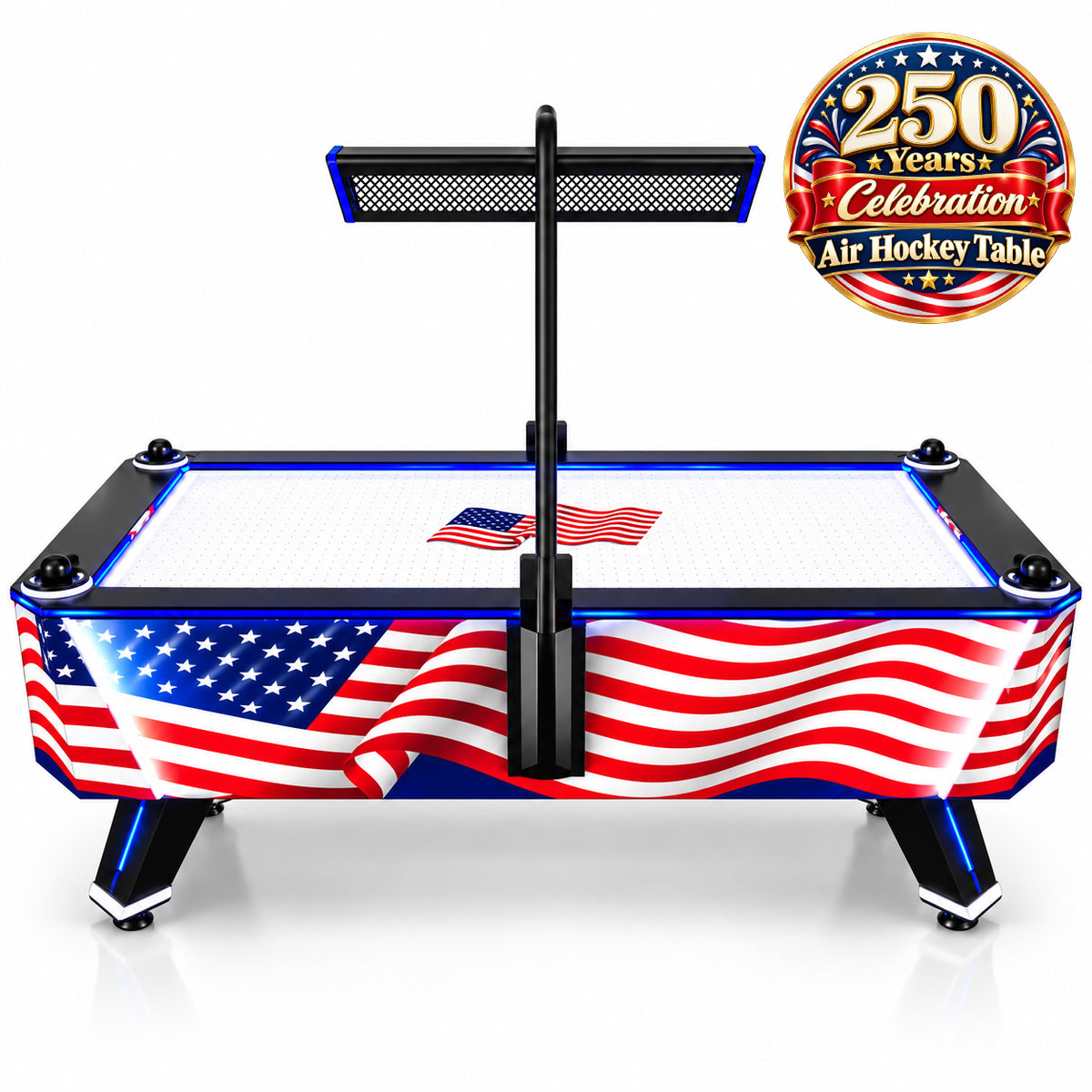 US Flag Air Hockey Table with Upgraded LED Lighting and Dual Fan System