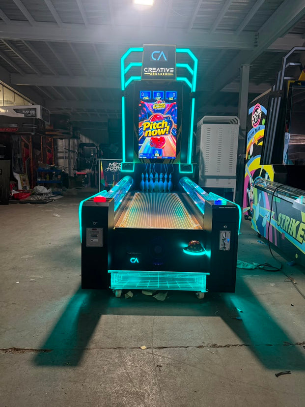 Heritage Collection Luxury Bowling Arcade Machine with Neon Cabinet Lights and Digital Screen, Skeeball, Creative Arcades
