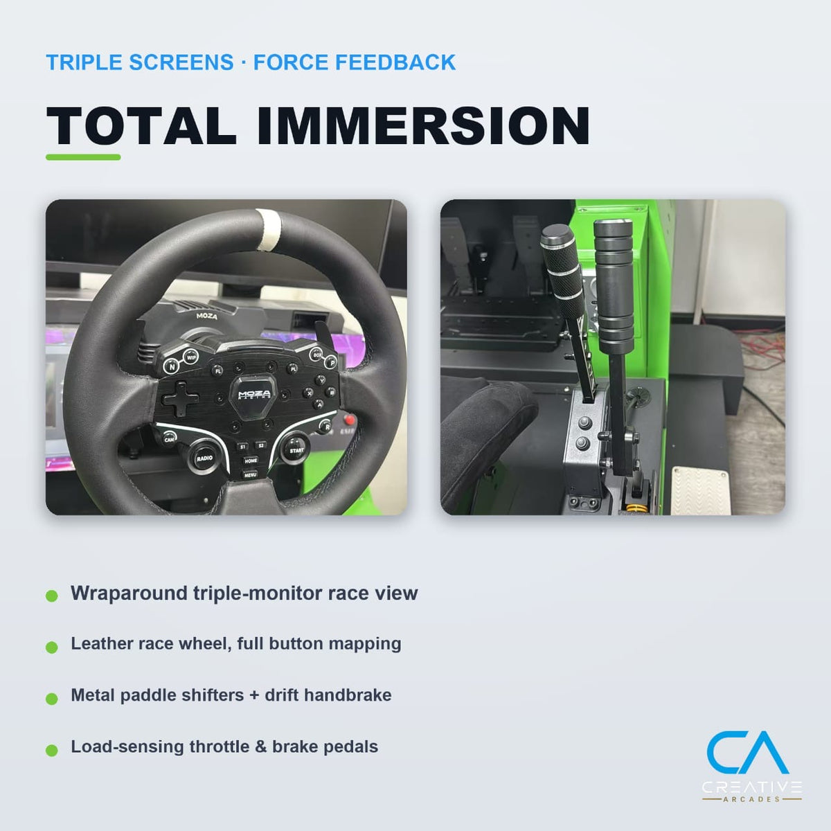 GT4 Ultra™ Sit Down Motion Hydraulic Cockpit Racing System with 180 degree Wide Screen Play and LED Cabinet Lights