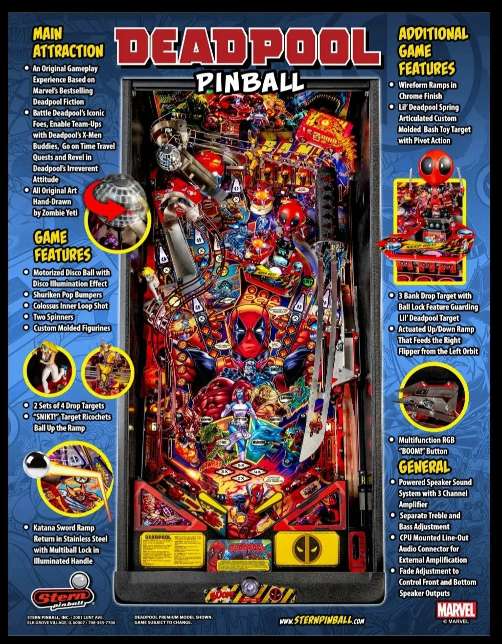 Premium Deadpool Pinball Machine by Stern Pinball, Stern Pinball, Creative Arcades