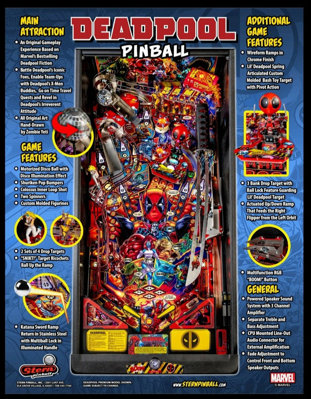 Premium Deadpool Pinball Machine by Stern Pinball, Stern Pinball, Creative Arcades